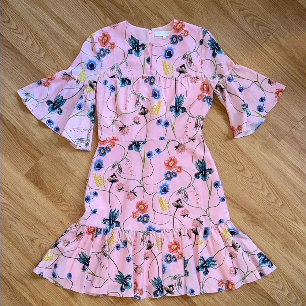Borgo De Nor Floral Pink Dress Knee Length Short Flutter Sleeve Size 8